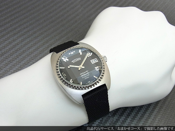 テクノス TECHNOS 9面カットガラス仕様 ブラックダイヤル 希少ベゼル