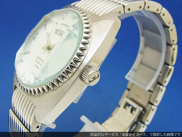 テクノス TECHNOS 9面カットガラス仕様 シルバーダイヤル 希少ベゼル