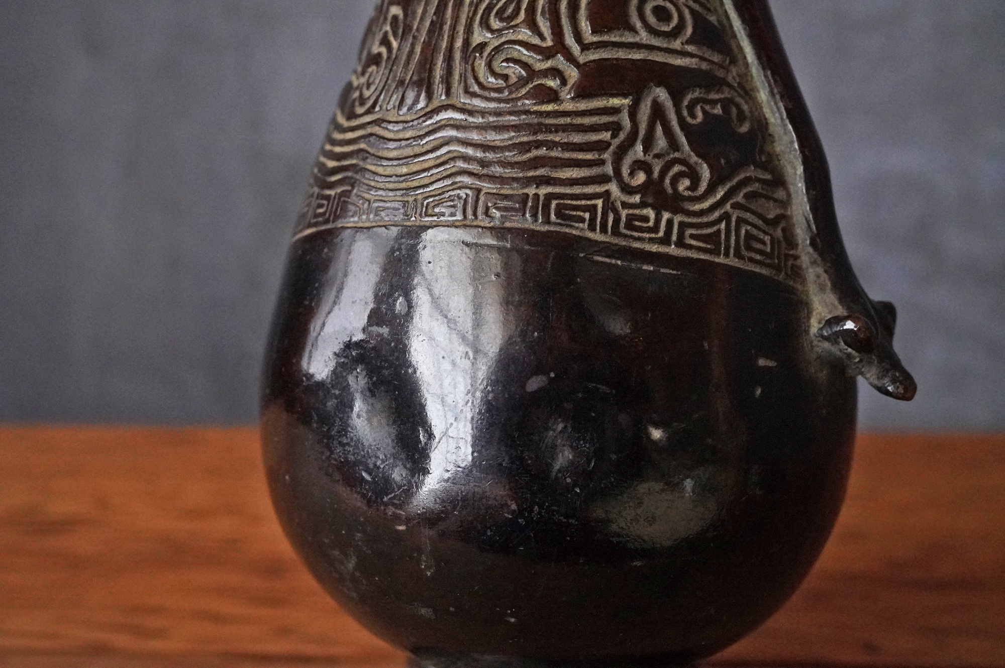 A720⭐︎古銅 高岡銅器 昌雲堂 大名行列象嵌 象耳 水盤 アンティーク