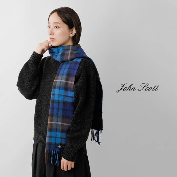 JOHN SCOTT ジョンスコット ラムウール チェック スカーフ nlc1751