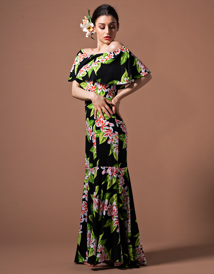 マーメイドドレス（プルメリアライン）ブラック – 【公式】フラダンス