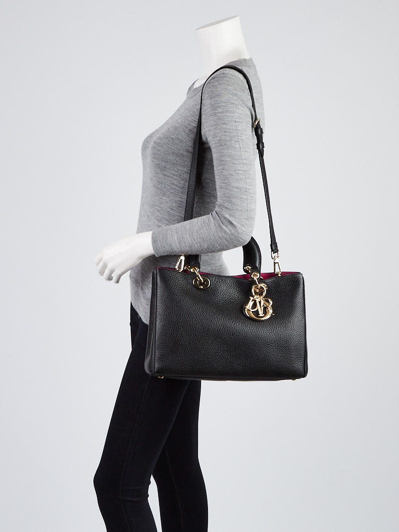 Christian Dior Black Pebbled Leather Medium Diorissimo Tote Bag