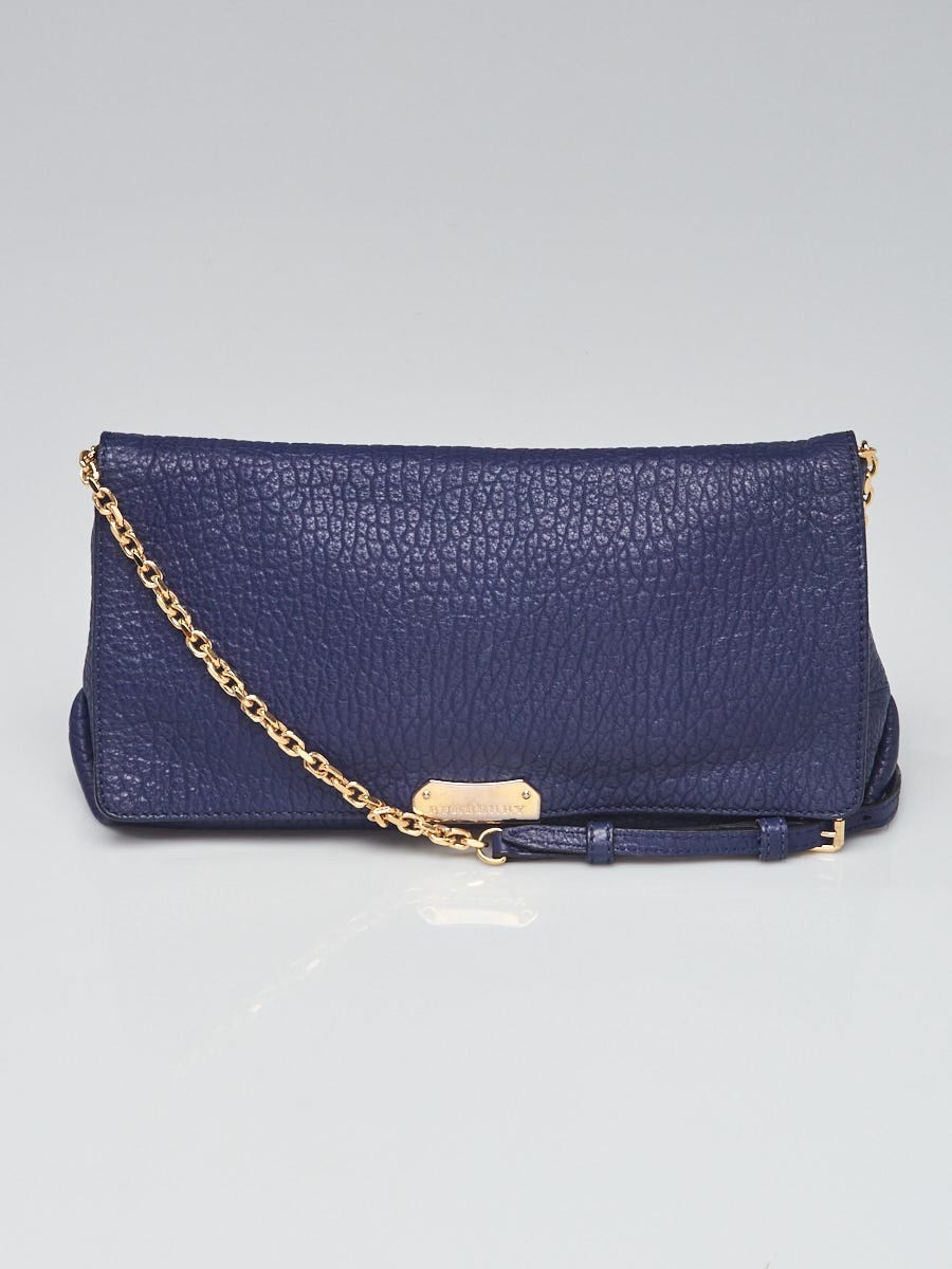 Burberry Blue Grained Leather Mildenhall Shoulder Bag | Yoogi's Closet