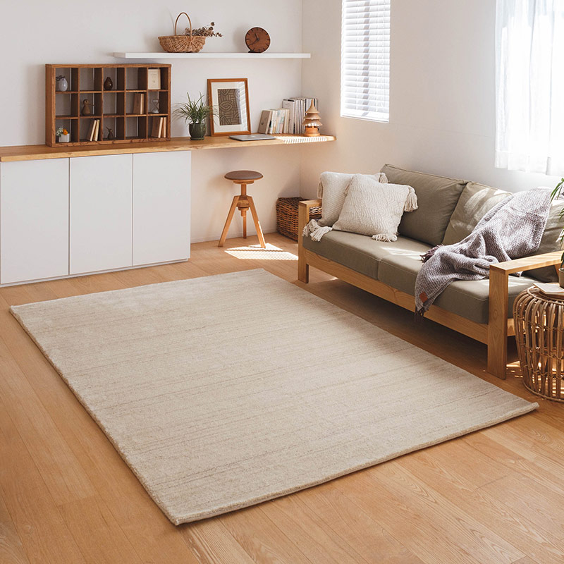 極厚のふかふか手織り絨毯（上質ウール100% / 厚手）[ナチュラル