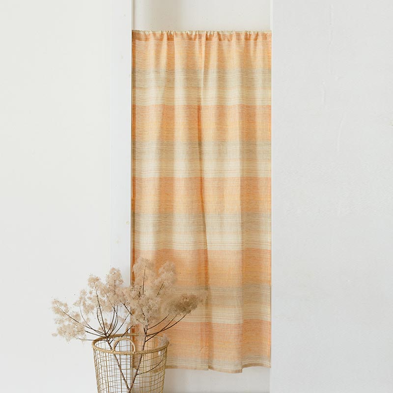 暖簾 リネン（麻）100% 薄手のれん / ボーダーオレンジ / LN3021