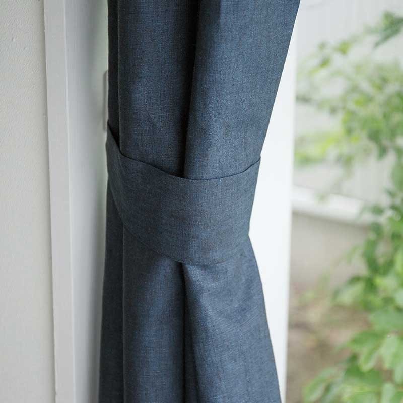 光沢のある既成サイズリネンカーテン [ネイビー Chintz] リネン100