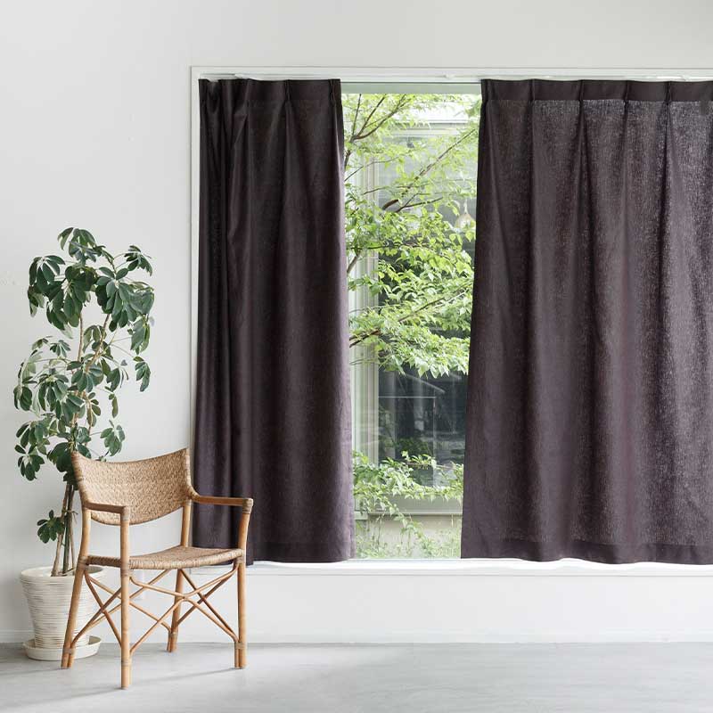 光沢のある既成サイズリネンカーテン [ダークブラウン Chintz] リネン