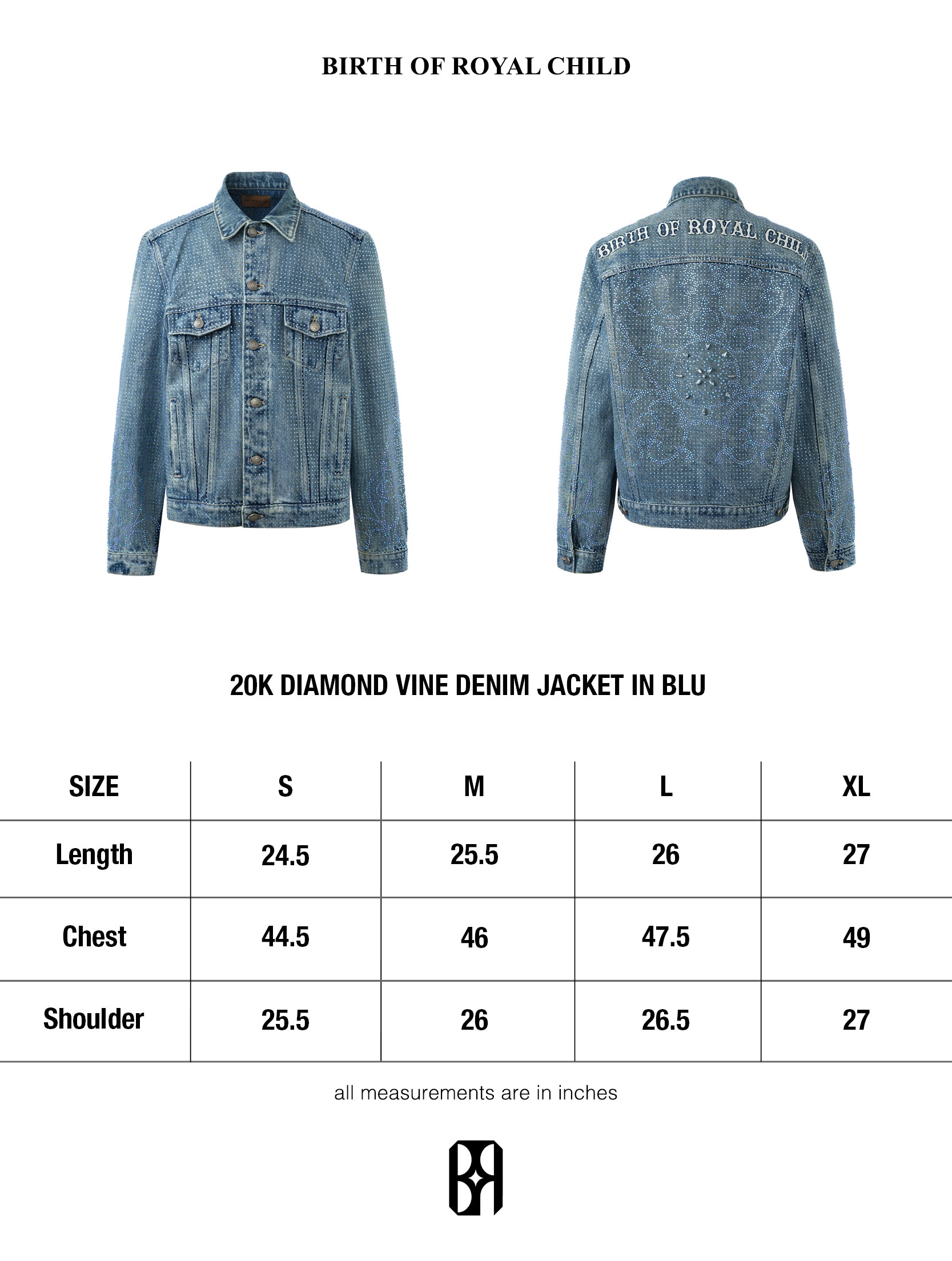 20k Diamond Vine Denim Jacket in BLU – Birth Of Royal Child