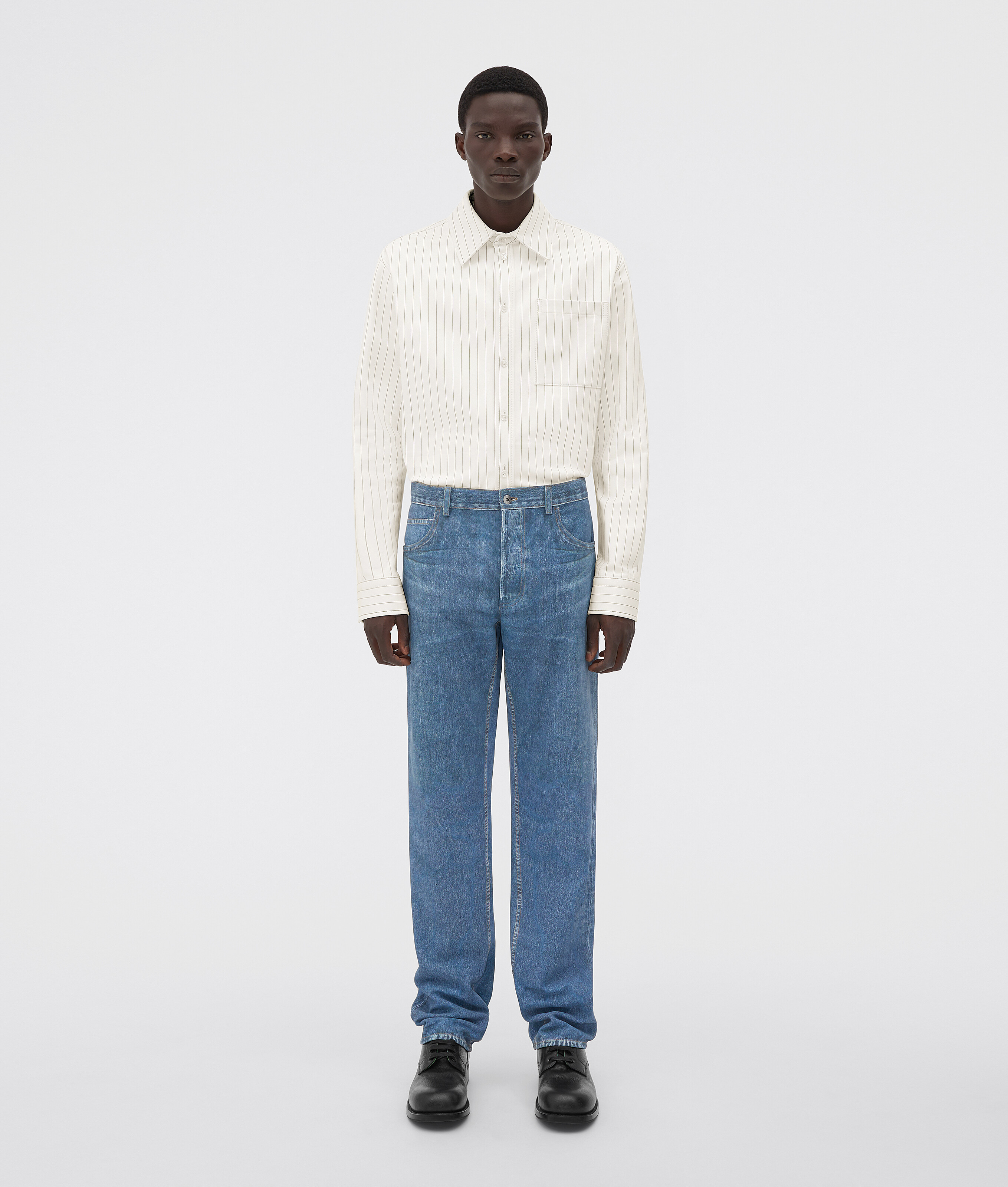 Men's Printed Leather Denim in Medium blue denim | Bottega Veneta NL