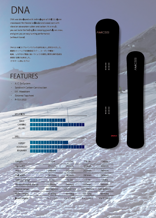 17－18ニューモデルAMICSS(アミックススノーボード) DNA