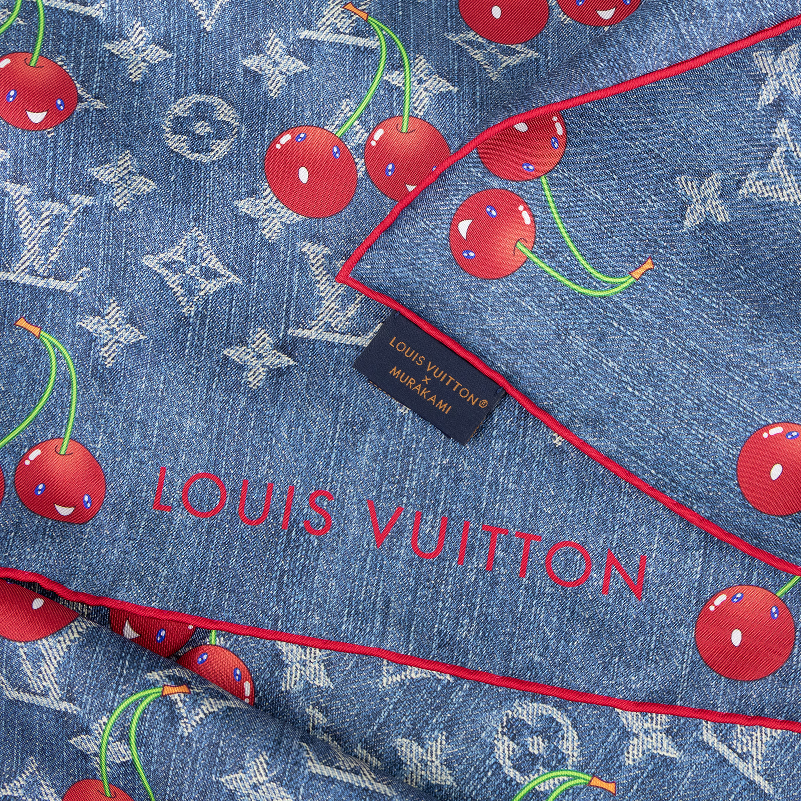 路易威登LOUIS VUITTON Denim Cerise Square 90方巾黑色村上隆聯名