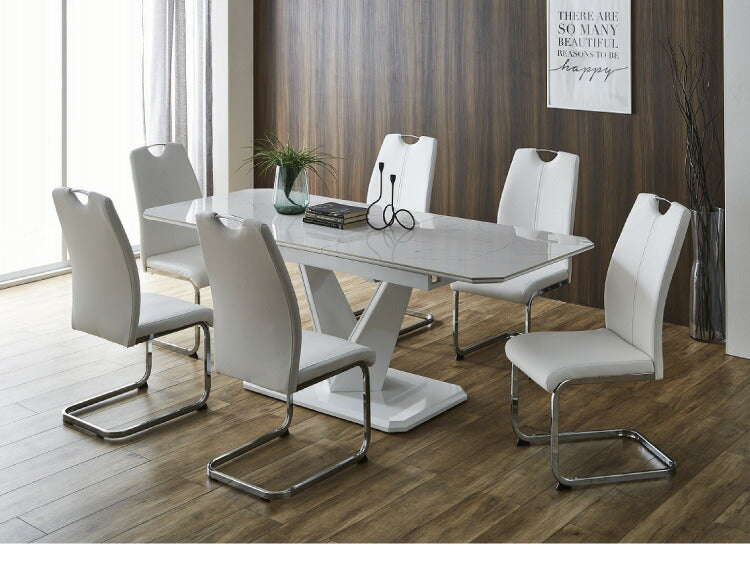 セラミック 伸縮 ダイニングセット 6人掛け 7点セット ダイニング