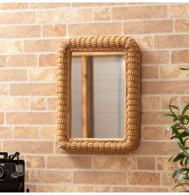 ラタンミラー ミラー 鏡 姿見 壁掛け ウォールミラー 丸型 円型 ラタン