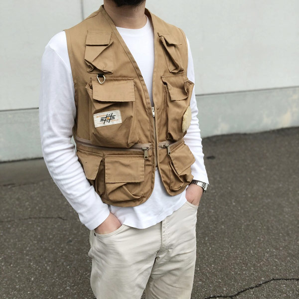 70's/WESTERN TRAILS/フィッシングベスト/ベージュ系【M】レイヤード