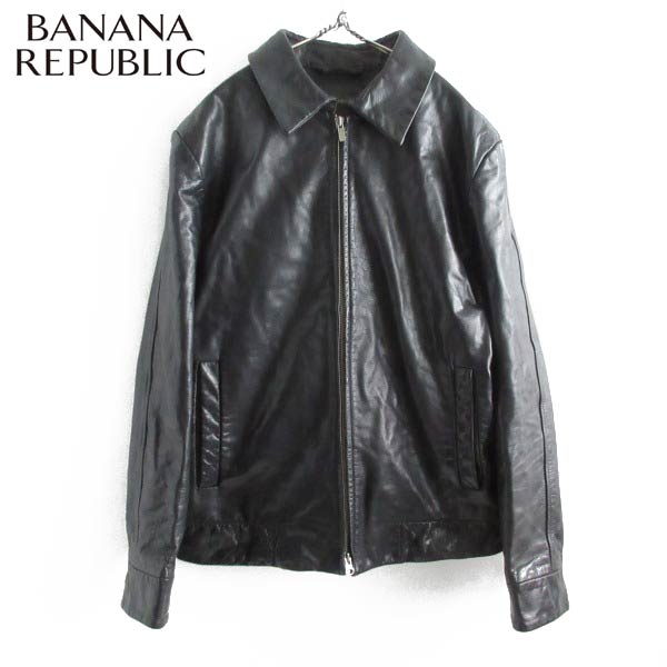 バナナリパブリック Tバック レザージャケット 黒 M ブラック 00s 革