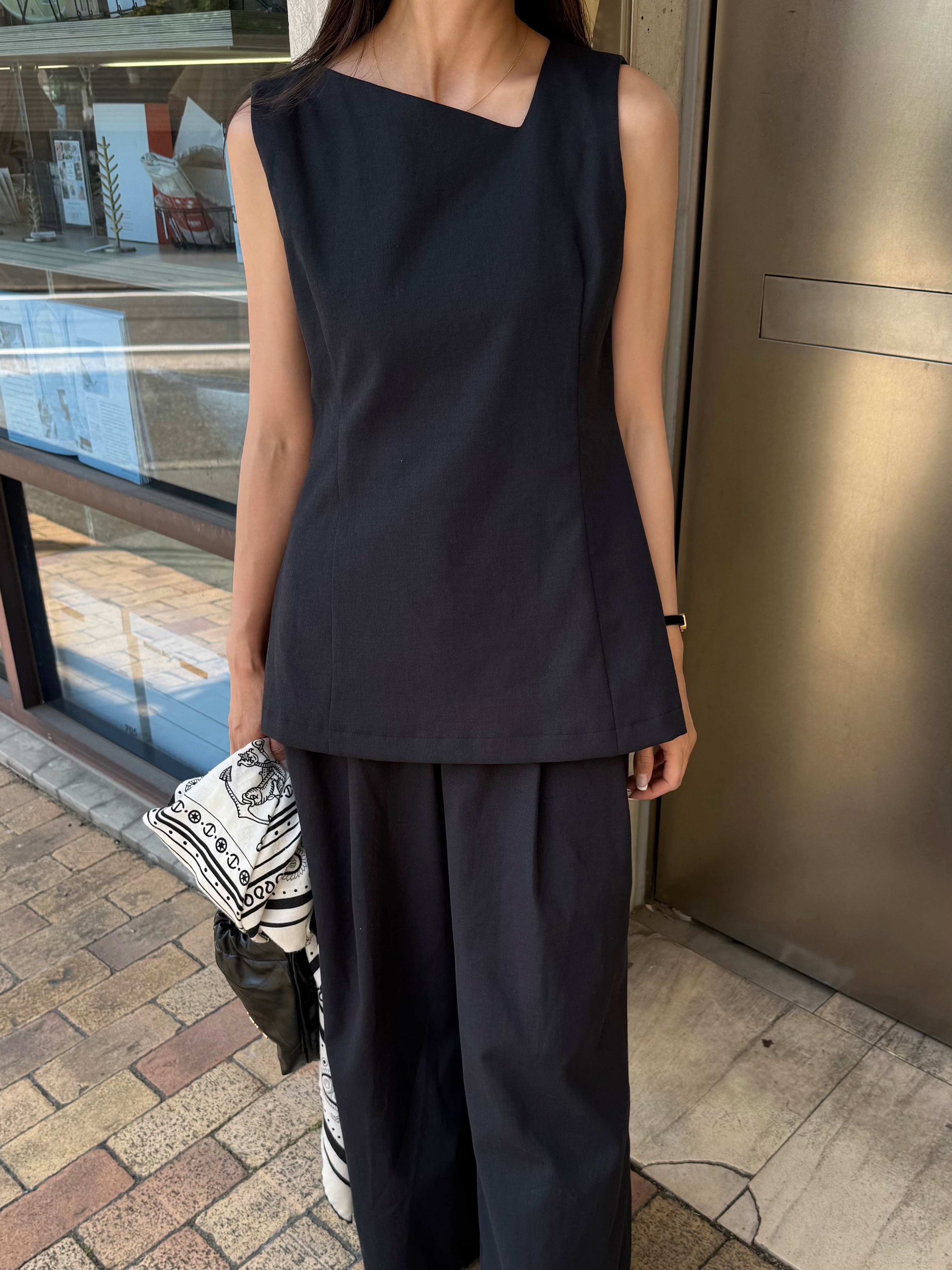 Lady linen like tops（Black） – CARLA