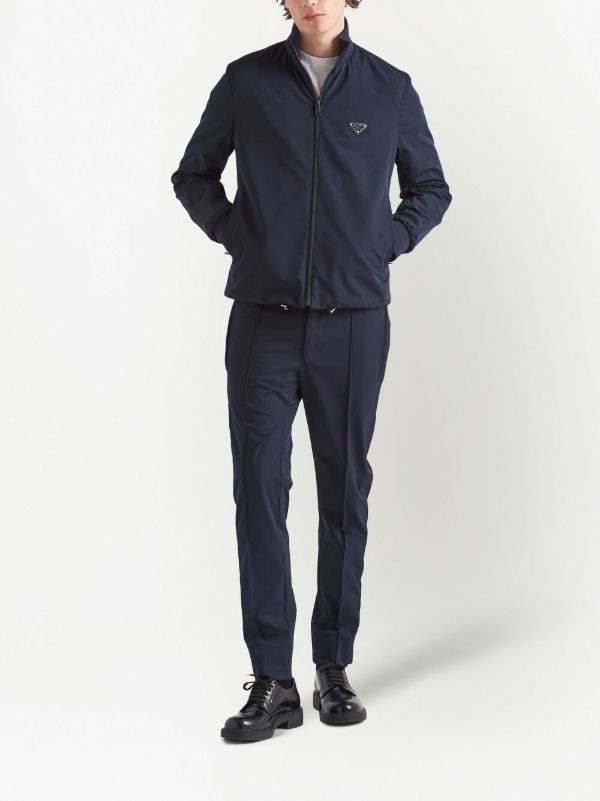 Prada triangle-logo zip-up Jacket | Blue | FARFETCH NO