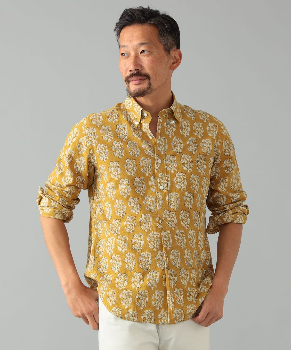 BEAMS F（ビームスF）ブロックプリント プルオーバー ボタンダウン