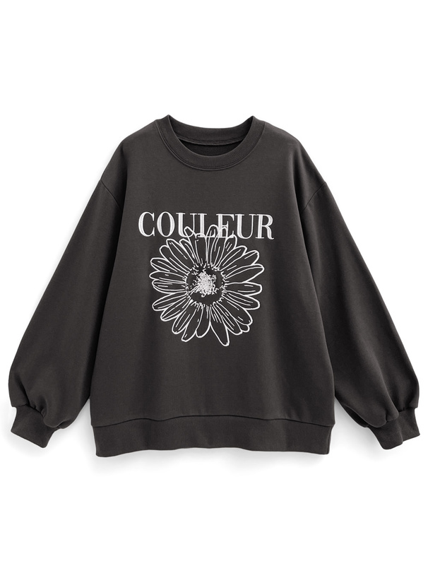 裏起毛フラワーロゴ刺繍スウェットトップス[cc89] | レディース