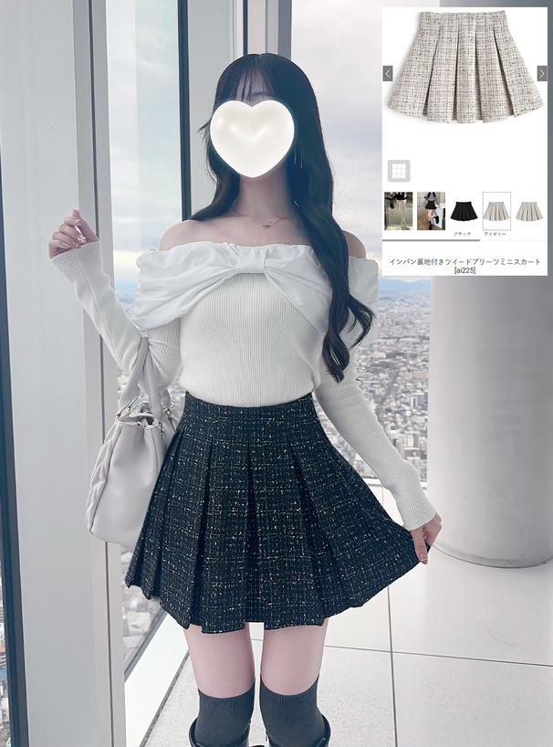 インパン裏地付きツイードプリーツミニスカート[ai225] | レディース