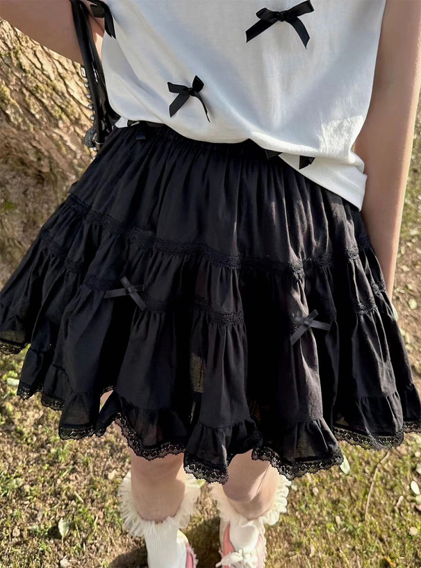インパン裏地付きレースリボンフリルミニスカート[at2303