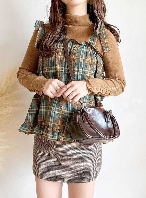 チェック柄ショルダーリボンティアードトップス[gn291] | レディース