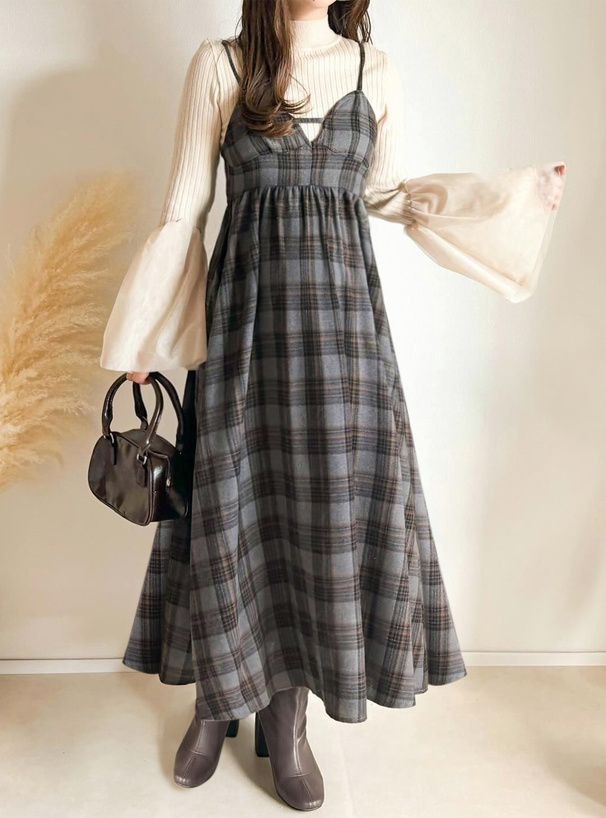 チェック柄フレアキャミワンピース[gc265] | レディースファッション