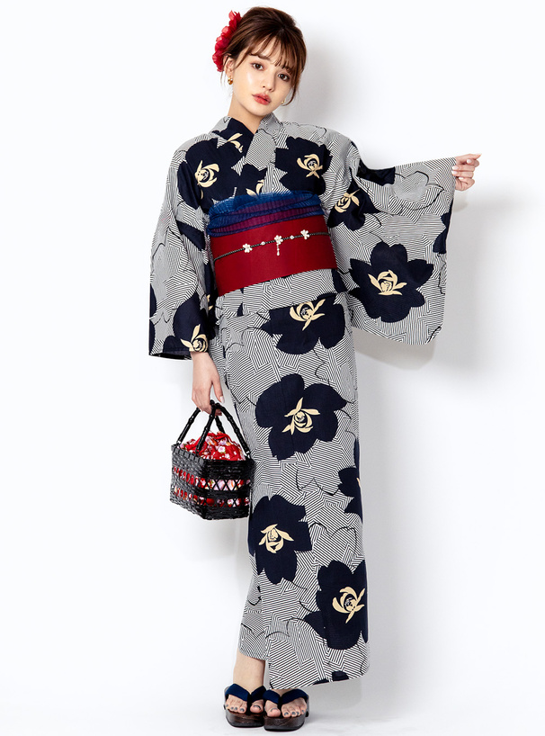 モダンストライプフラワー浴衣セット[gi1109] | レディース
