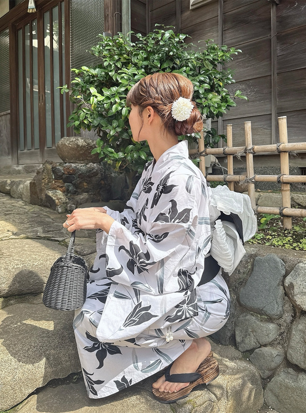 モノトーン百合浴衣セット[gi1326] | レディースファッション通販の