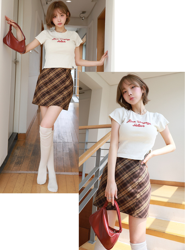 フリージアインパン裏地付きチェック柄タイトミニスカート[dk1309