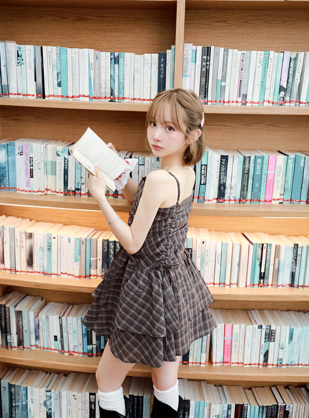 七里 前開きワンピース グリーンチェック L（120-130） 七里 前開き