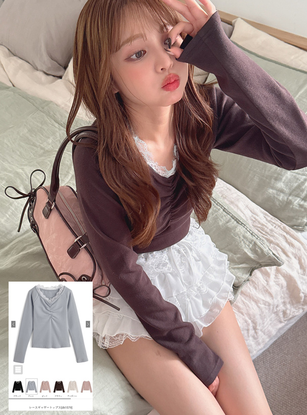レースギャザートップス[dk1579] | レディースファッション通販の