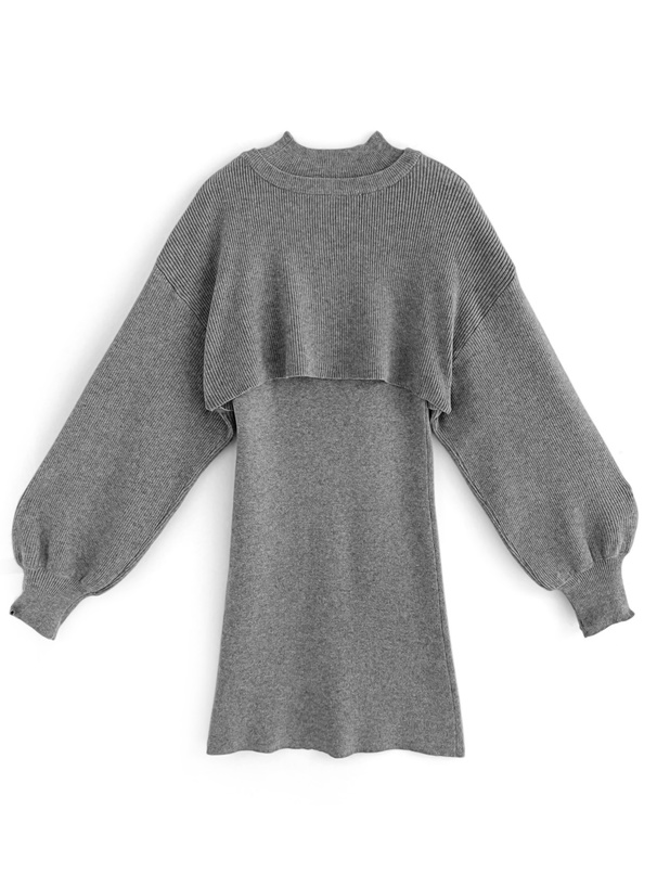 ニットクロップド丈カーディガン×ミニワンピースセットアップ[dr557