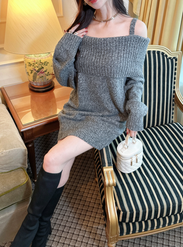 オフショルダーニットミニワンピース[dr618] | レディースファッション