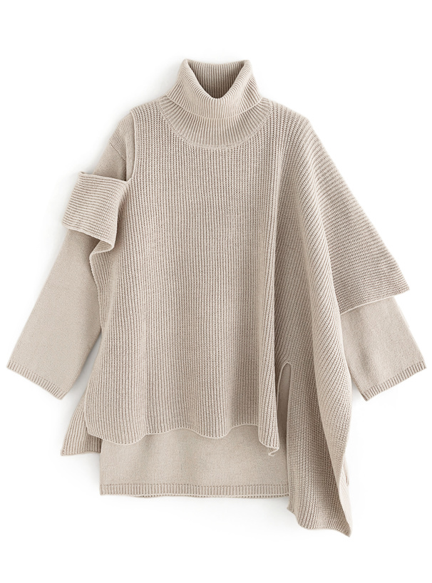 アシンメトリーポンチョ×ミニワンピースニットセットアップ[dr628