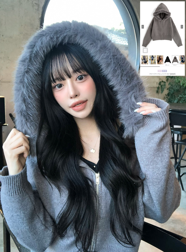 ファーフードニットパーカー[dr667] | レディースファッション通販の