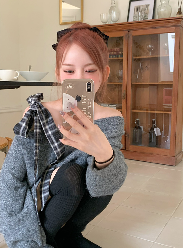 yilon イロン オフショルダーチェックミニOP ブラウン イロン ワン