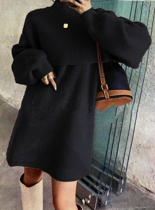 ハイネックトップスXミニワンピースニットセットアップ[dr398