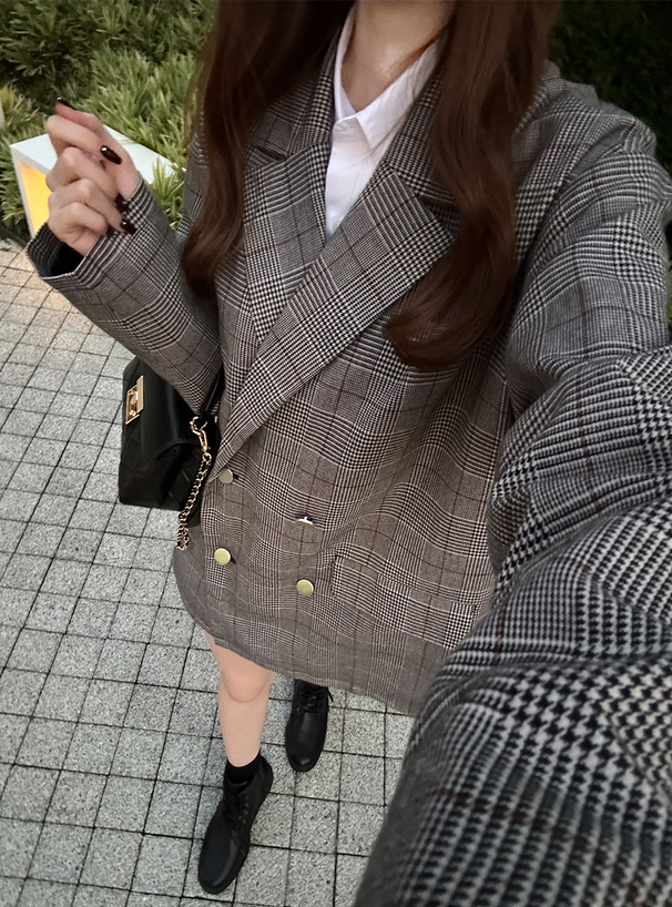 グレンチェック柄ダブルボタンテーラードジャケット[fo2250
