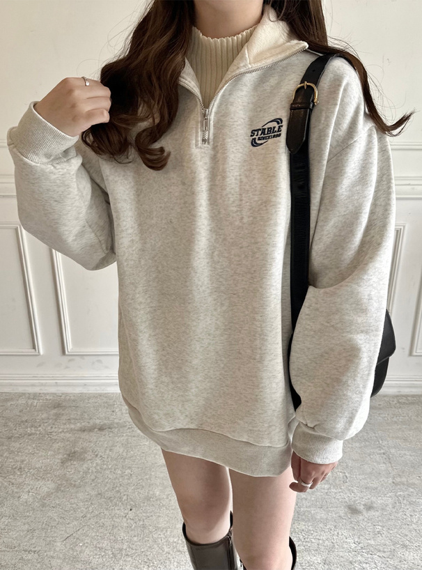 ロゴ刺繍ハーフジップスウェットトップス[fu221] | レディース