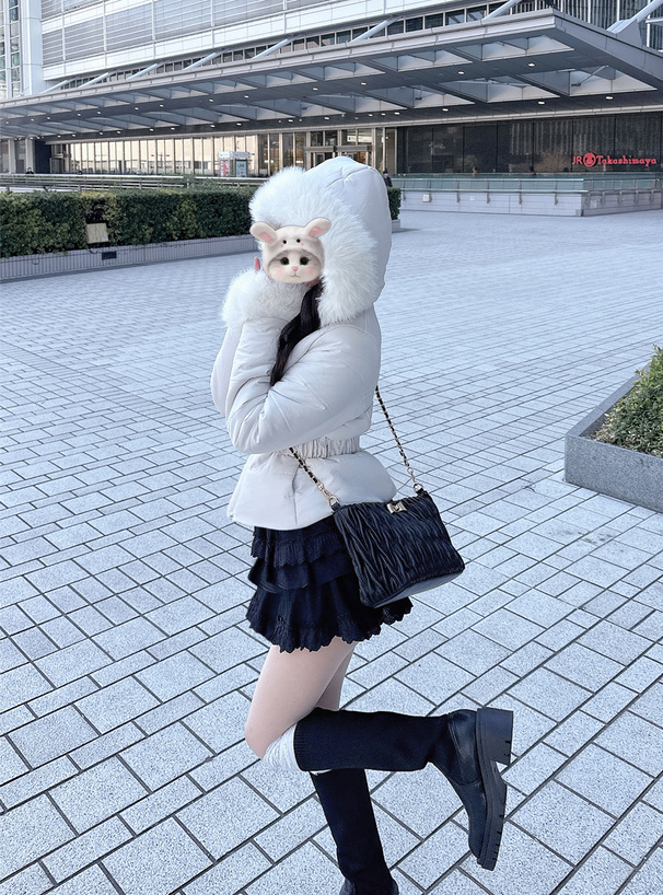 ベルト付きファー中綿ダウンジャケット[kd36] | レディース