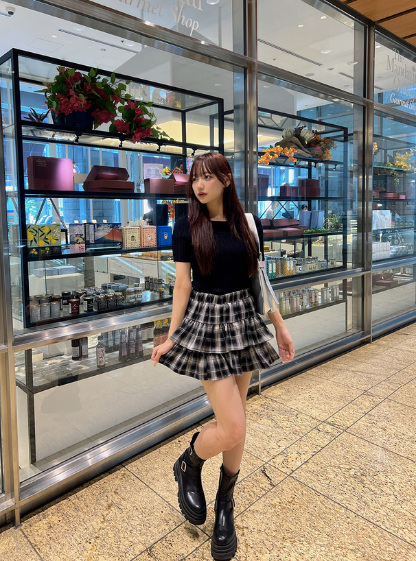 インパン裏地付きチェック柄ティアードミニスカート[ks069