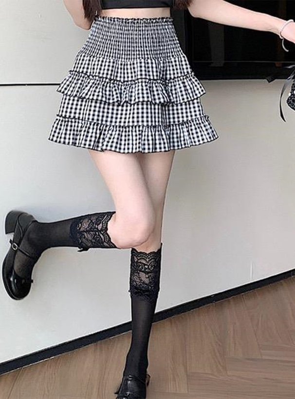 インパン付きギンガムチェック柄フリルミニスカート[ks146