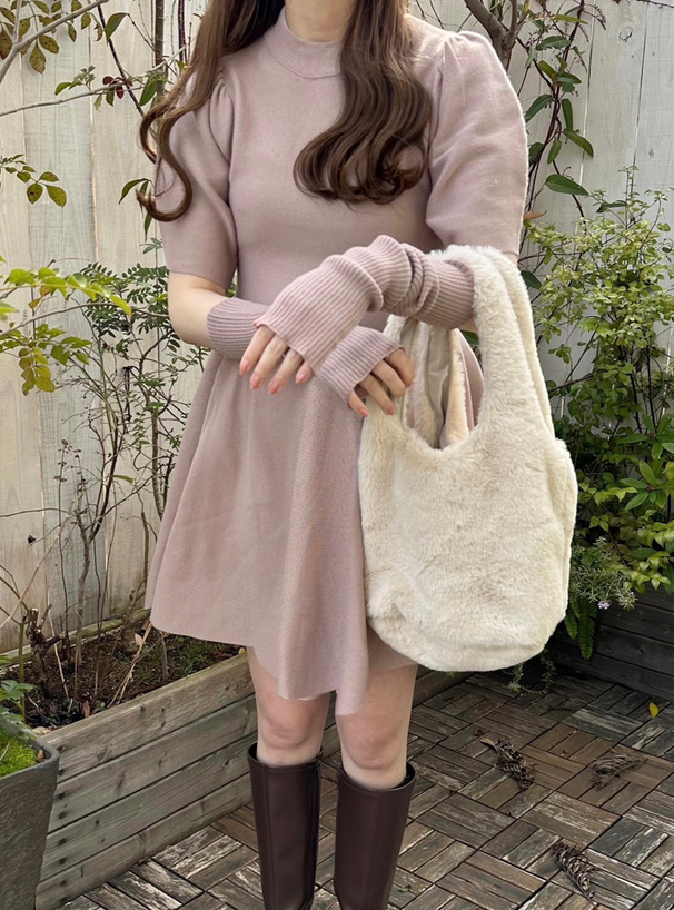 アームウォーマー付きフレアニットミニワンピース[kz264] | レディース