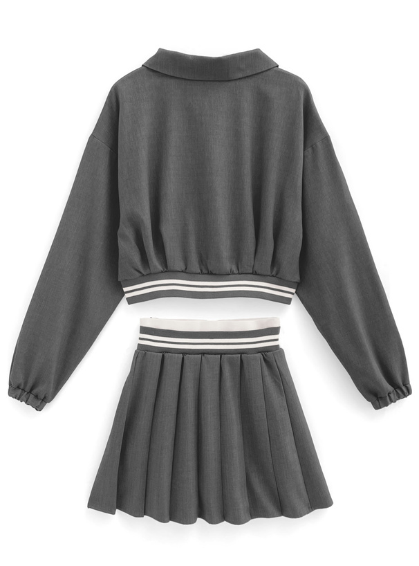 ブルゾンxプリーツミニスカートラインセットアップ[jm003