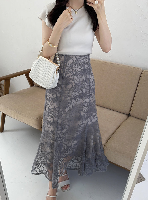 花柄刺繍シアーマーメイドスカート[jh61] | レディースファッション