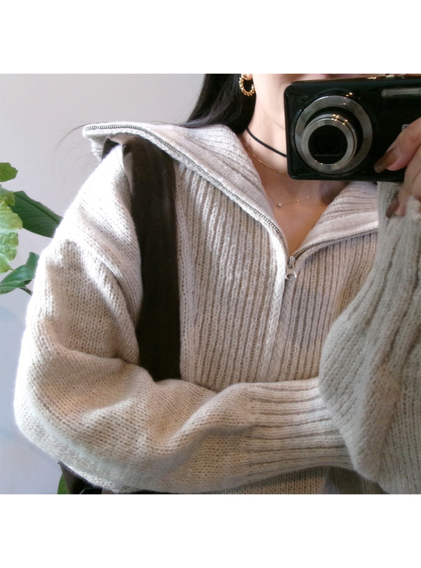 ハーフジップミックスニットトップス[k9292d] | レディース