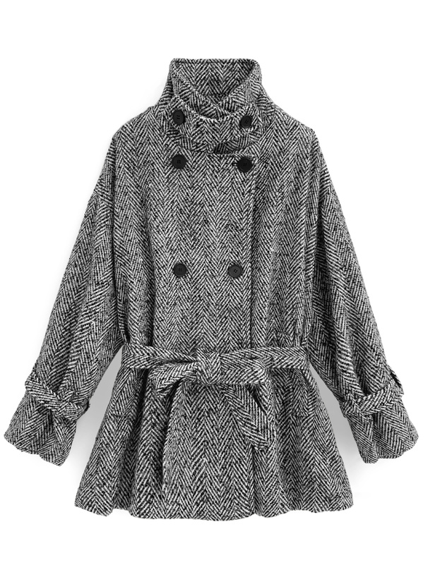 襟2Wayリボンベルト付きヘリンボーンミドルコート[k9369f
