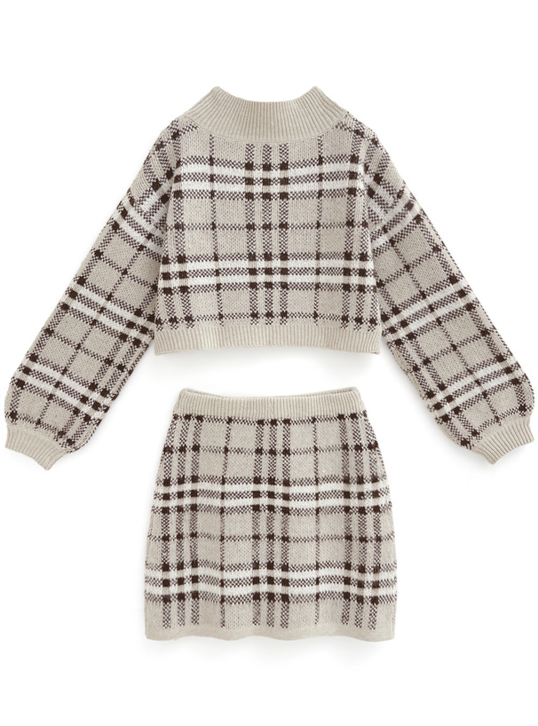 チェック柄ニットトップス×ミニスカートセットアップ[lt50