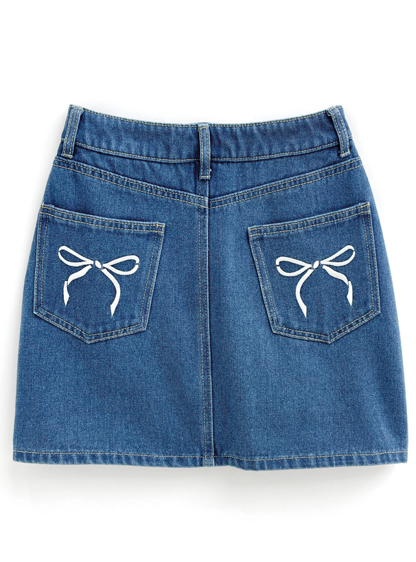 インパン裏地付きバックリボン刺繍デニムミニスカート[nh151